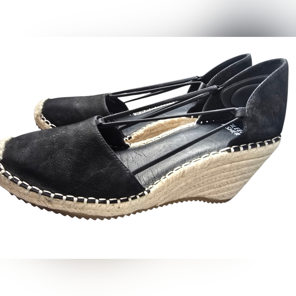 Eileen Fisher Black Yasmin Espadrille Wedge Sandals Size 8 - Picture 5 of 9